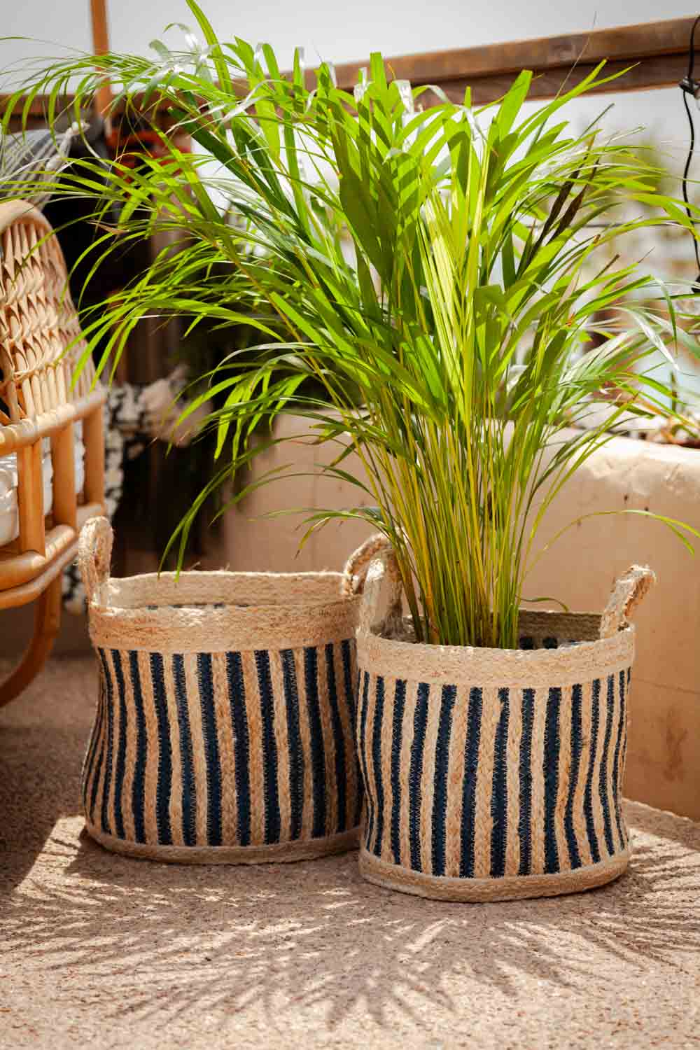 Cestos a rayas, un toque natural con el encanto de OFELIA Home & Decor.